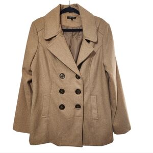 NWOT Larry Levine Women's Tan Double-Breasted Pea Coat Car Coat  L XL